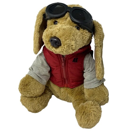 AE Dog Plush Goggles 14 inches Red Zipper Vest Cuddly Soft Toy Stuffed Animal - Picture 2 of 13